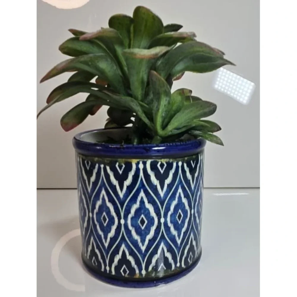 Handcrafted Artificial Succulent in Blue Pot – Unique Decor, No Water Needed!